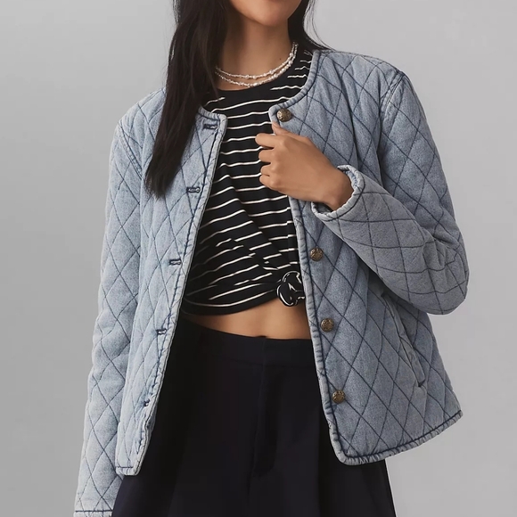 Anthropologie Jackets & Blazers - By Anthropologie Quilted Jacket Washed Denim Size S New Nwt